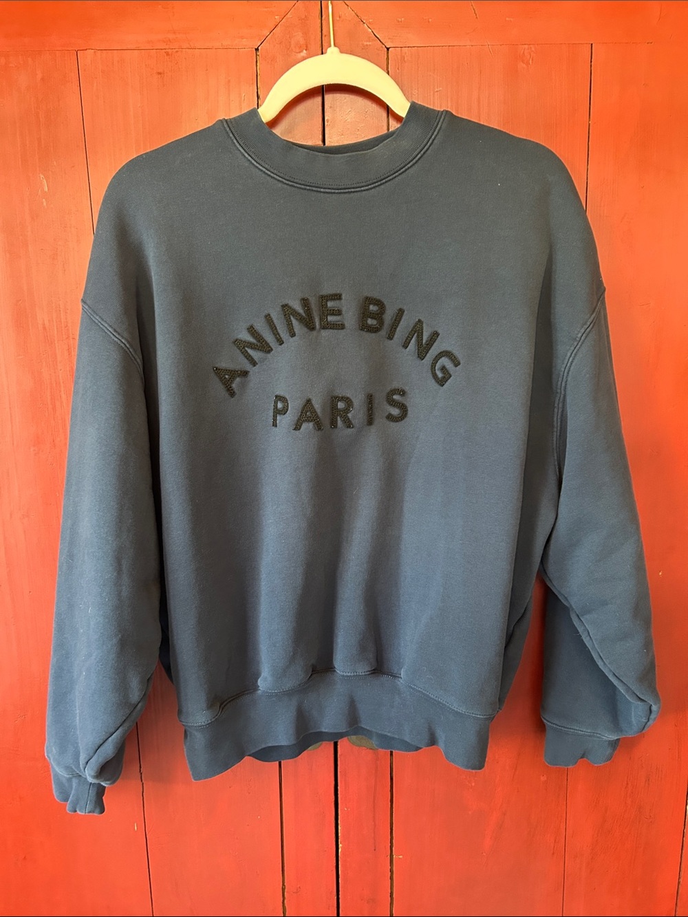 Anine Bing Jaci Sweatshirt Paris in Washed Navy Blue, Size Small - Picture 4 of 6